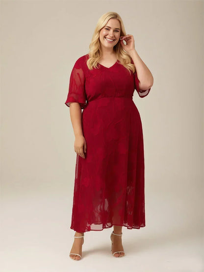 Ruffle Flutter Lace Maxi Dress for Plus Size