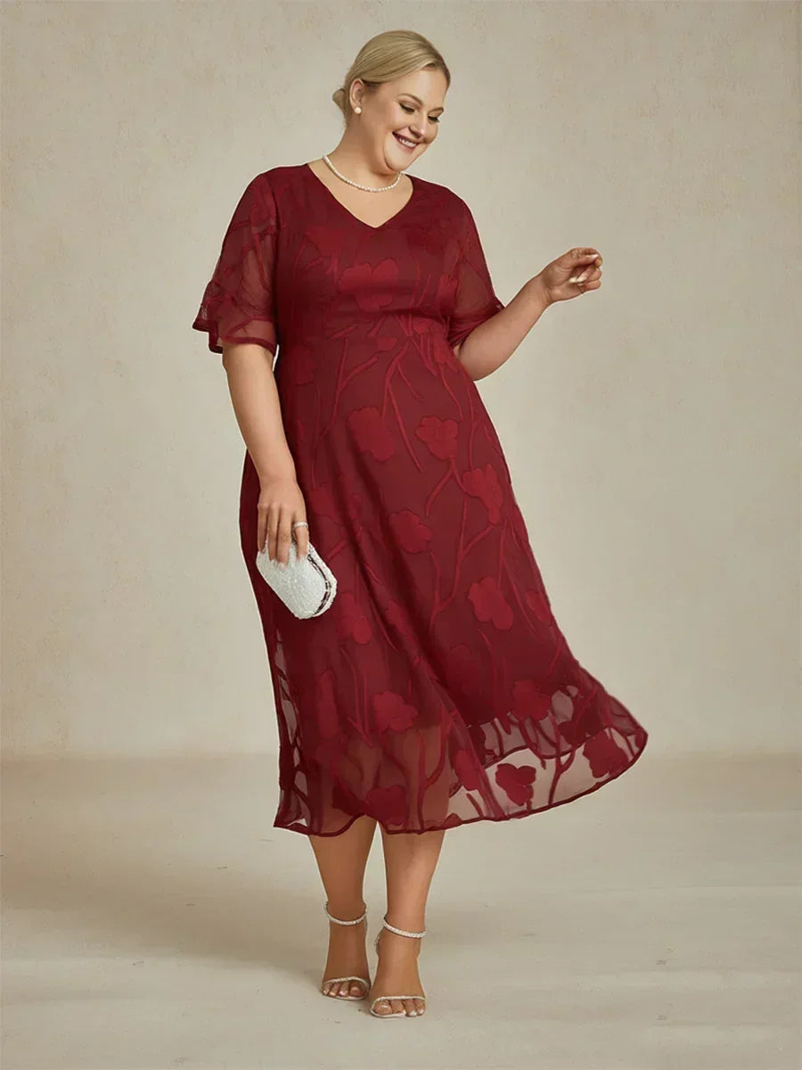 Ruffle Flutter Lace Maxi Dress for Plus Size