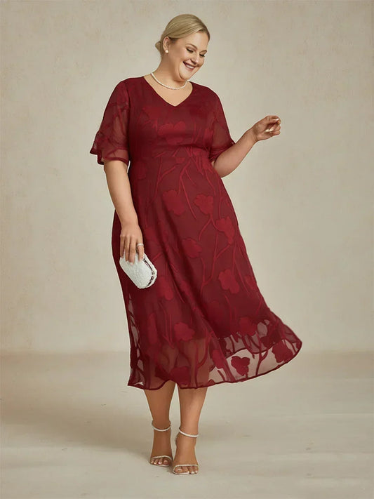 Ruffle Flutter Lace Maxi Dress for Plus Size