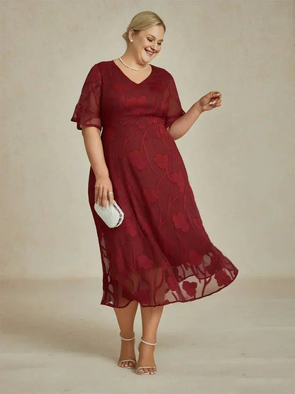 Ruffle Flutter Lace Maxi Dress for Plus Size