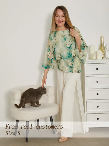 Lace Chiffon Layered Blouse with Floral Print