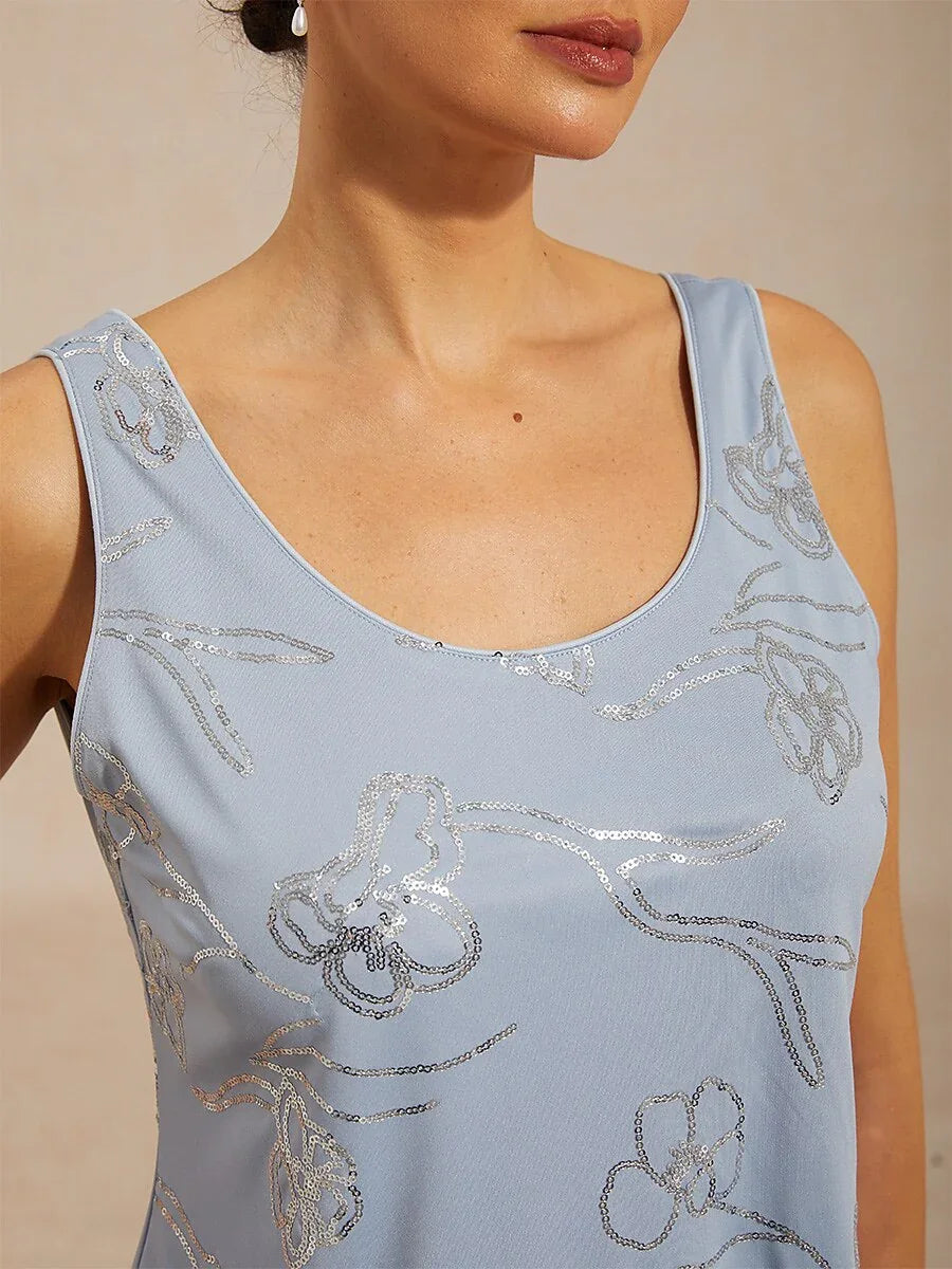 Elegant Mandarin Collar Sequin Twinset