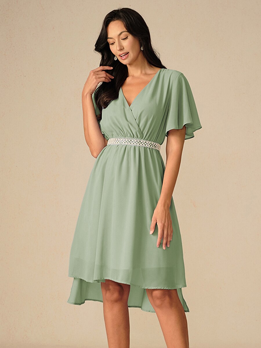 Elegant Pastel Pink A-Line Chiffon Dress