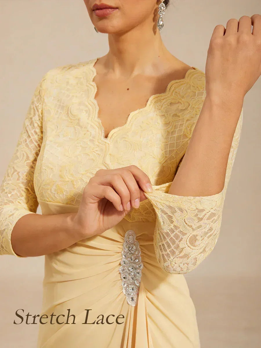 Lace A-Line Empire Waist Dress with Beaded Detail