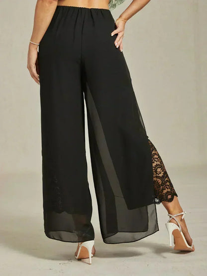 Straight Leg Pant With Chiffon Split Leg Overlay