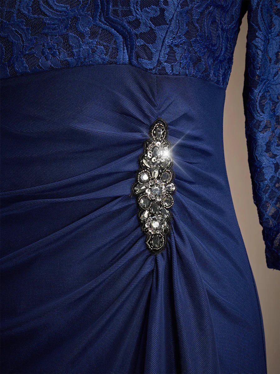 Lace A-Line Empire Waist Dress with Beaded Detail