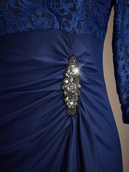 Lace A-Line Empire Waist Dress with Beaded Detail