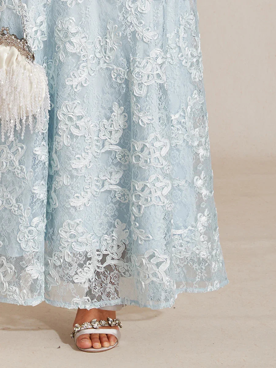 Rosette Lace Cap Sleeve V-neck Mermaid Gown