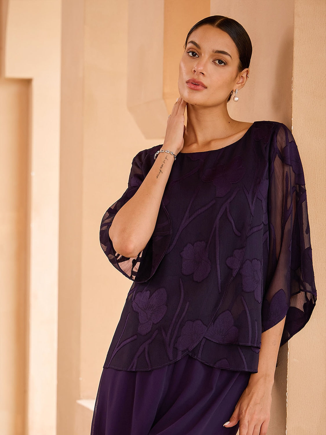 Floral Layered Chiffon Tops