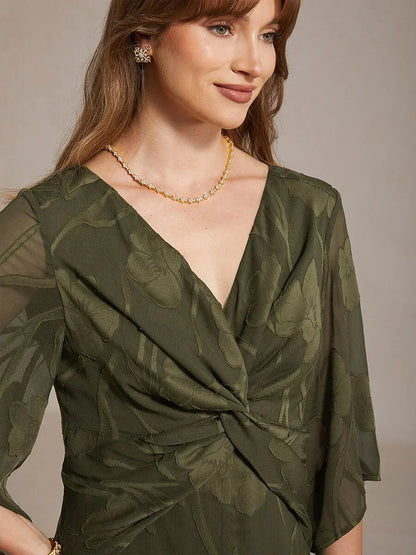Robe longue en mousseline à volants, torsadée, à motif floral en dentelle
