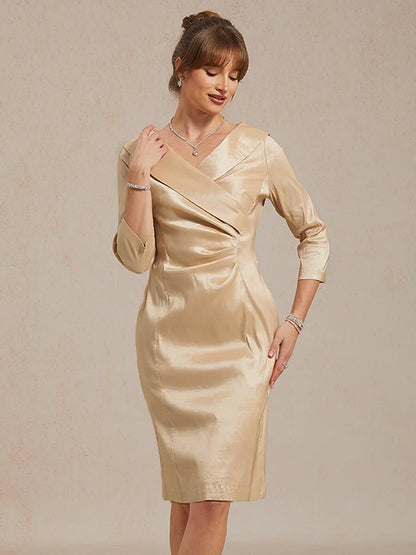 Sheath Stretch Taffeta Cocktail Dress with Portrait Collar