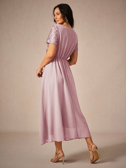Contrast Lace Satin Midi Dress