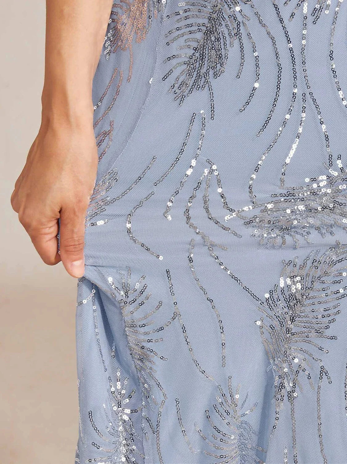 Short Sleeve A-Line Maxi Dress with Mesh Sequin Detail