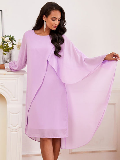 Flowy Chiffon Asymmetrical Hem Cape Dress