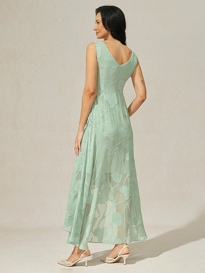 Floral Chiffon Evening Gown with Asymmetrical Hem