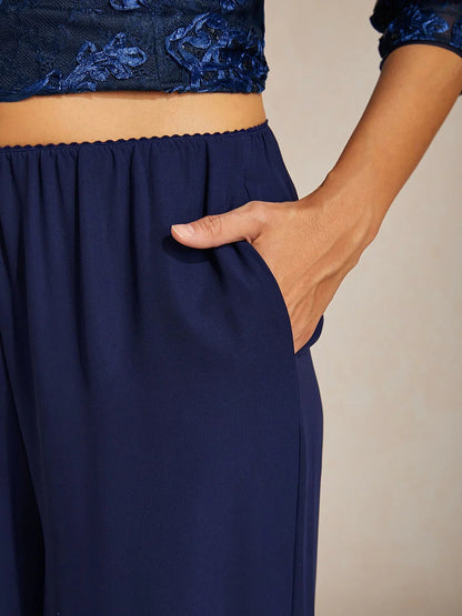 Straight Leg Mid Waist Layered Chiffon Pants