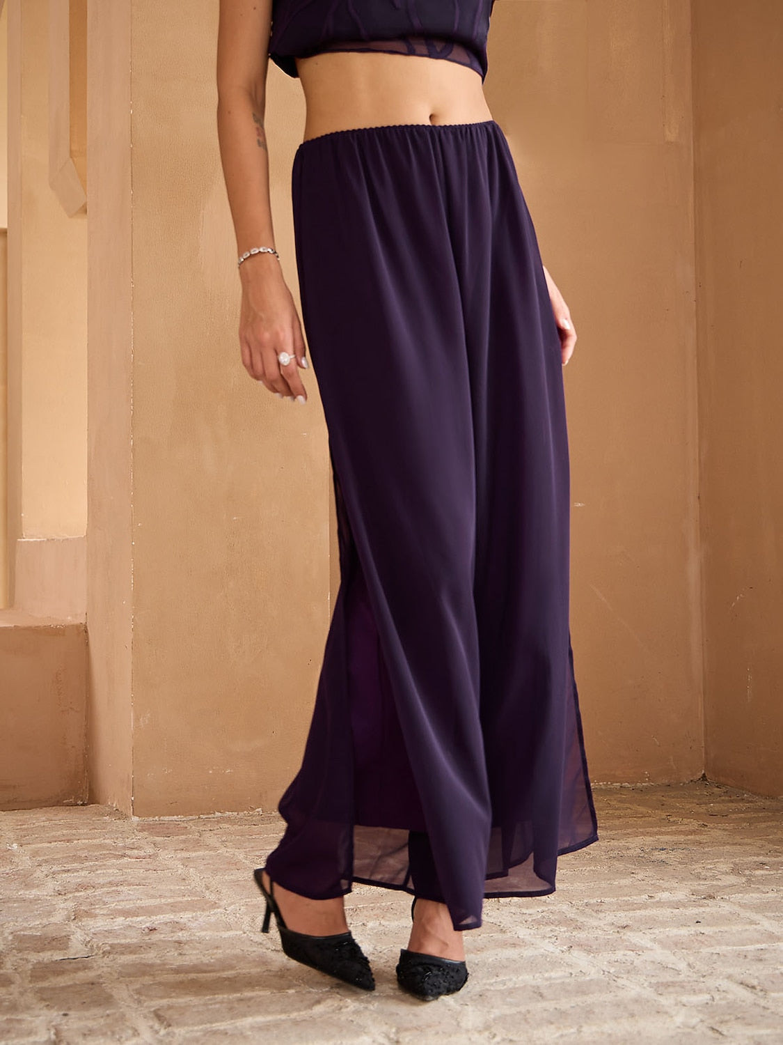 Straight Leg Chiffon Pants