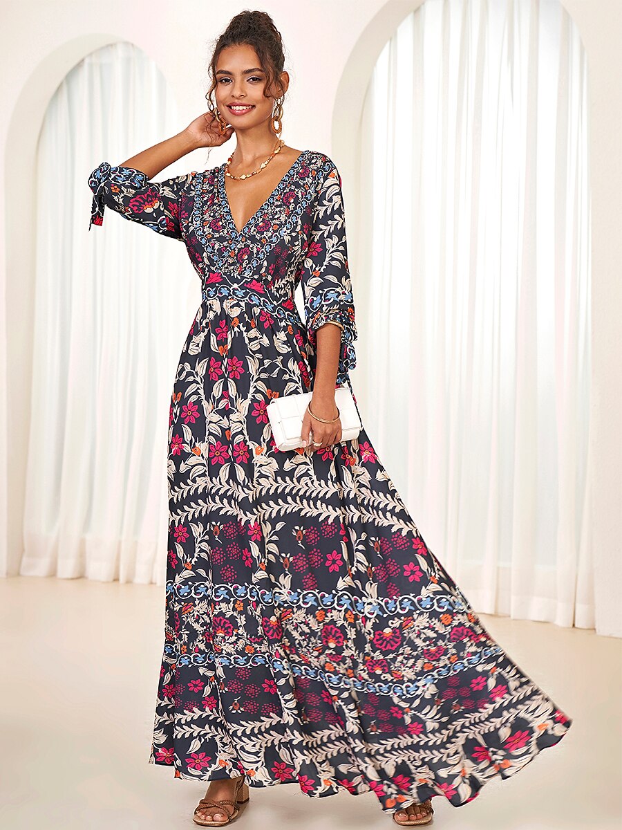 Vacation Ruffle Chiffon V-Neck Maxi Dress