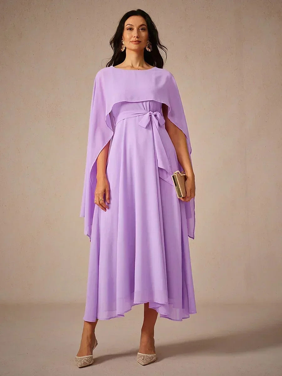 Two-Way Sheer Chiffo Cape Dress