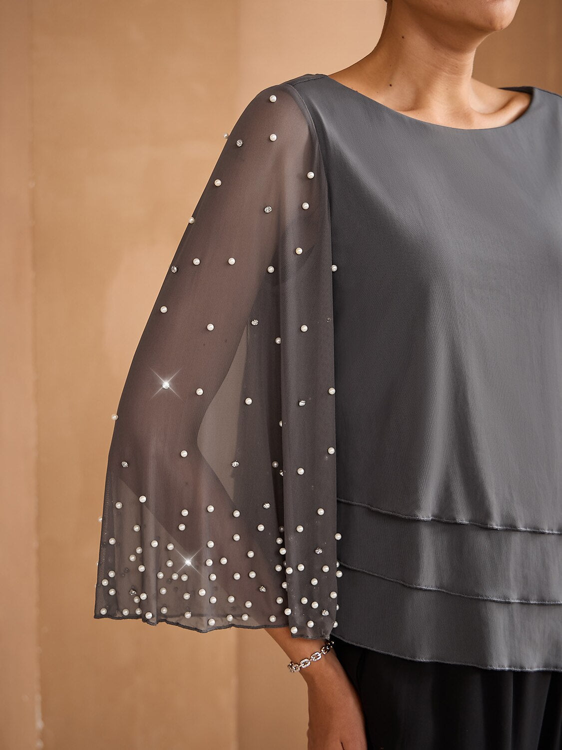 Beaded Layered Mesh Blouse