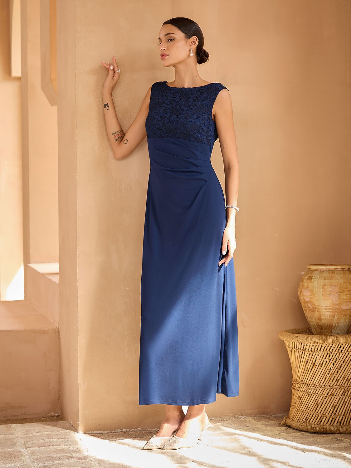 Lace Cowl Back Maxi Dress
