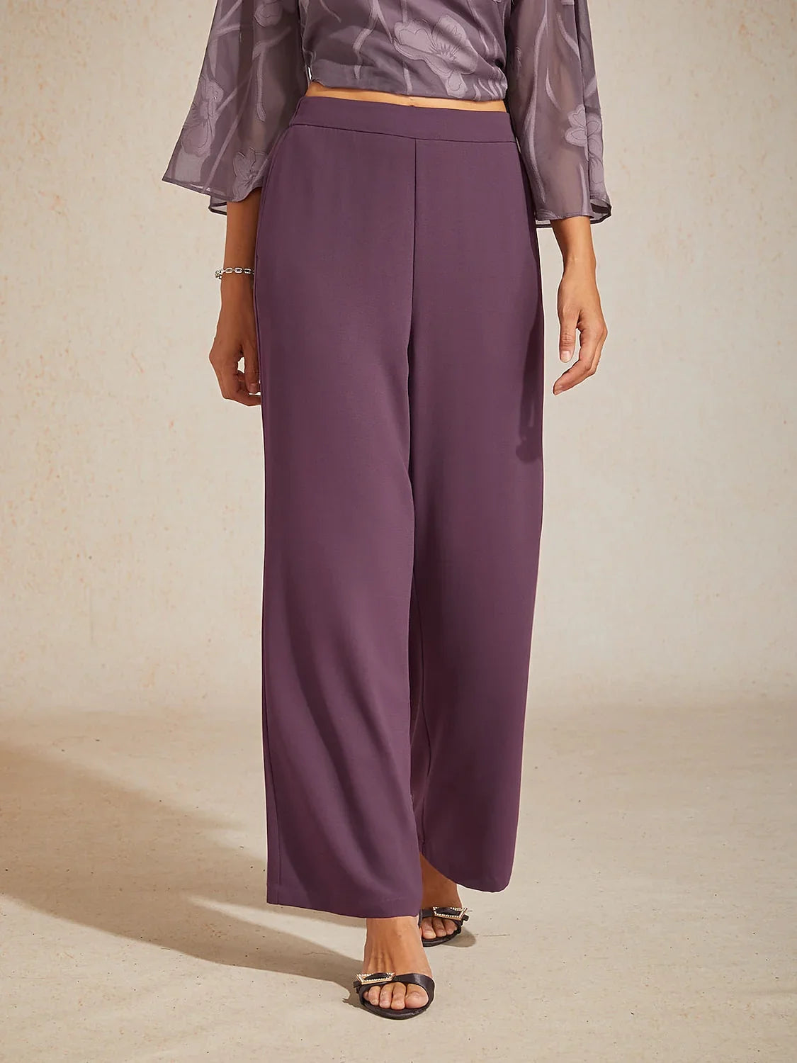 Mid-Rise Elastic Waist Wide-Leg Pants with Pockets