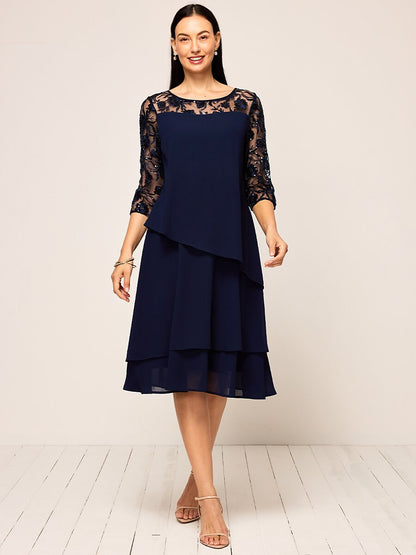 Elegant Chiffon Sequin Layered Lace Dress