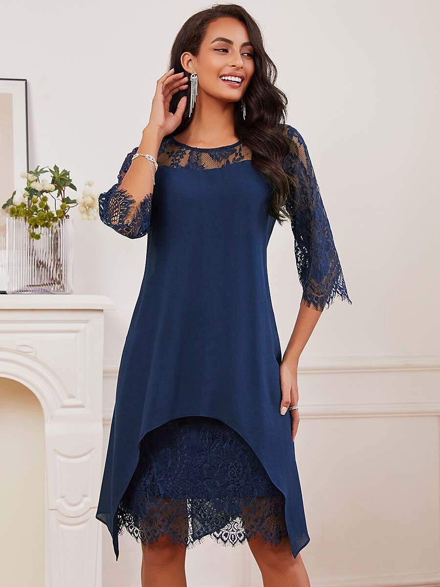 Lace Trim Chiffon Midi Dress