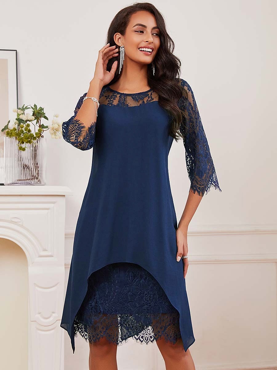 Lace Trim Chiffon Midi Dress