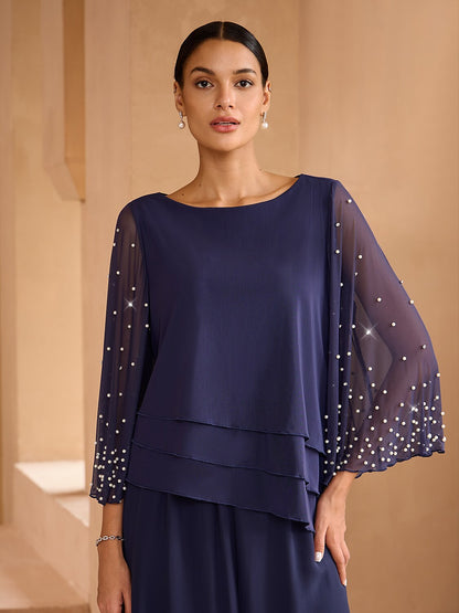 Beaded Layered Mesh Blouse