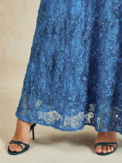 Rosette Lace A-Line Gown with Sequin Embellishment