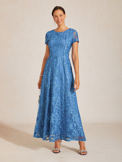 Rosette Lace A-Line Gown with Sequin Embellishment
