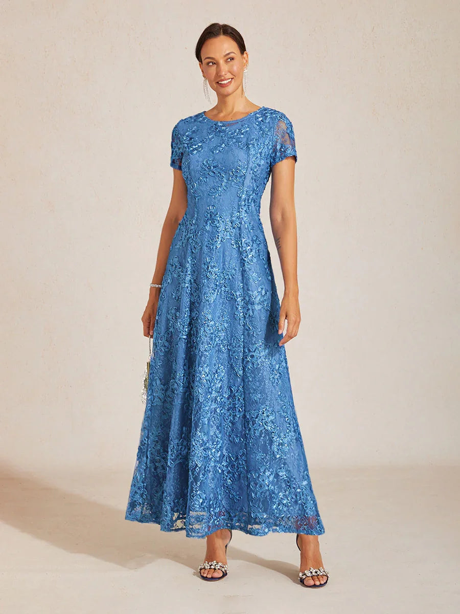 Rosette Lace A-Line Gown with Sequin Embellishment
