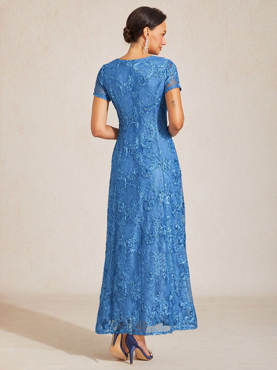 Rosette Lace A-Line Gown with Sequin Embellishment