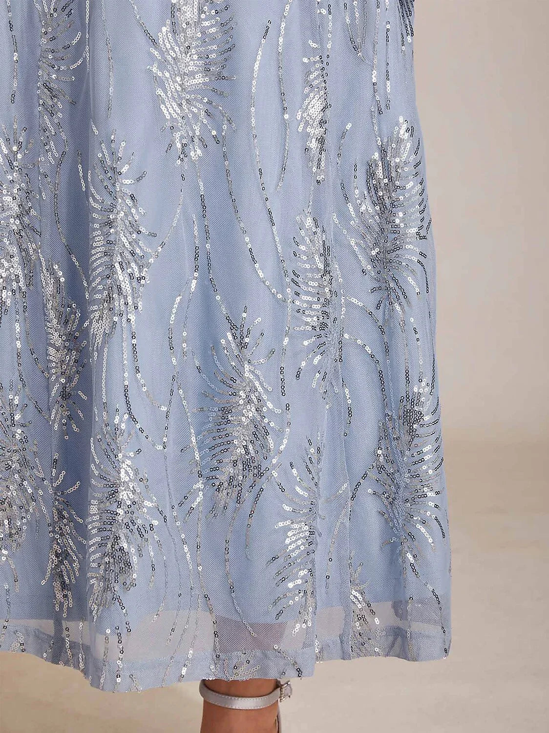 Short Sleeve A-Line Maxi Dress with Mesh Sequin Detail