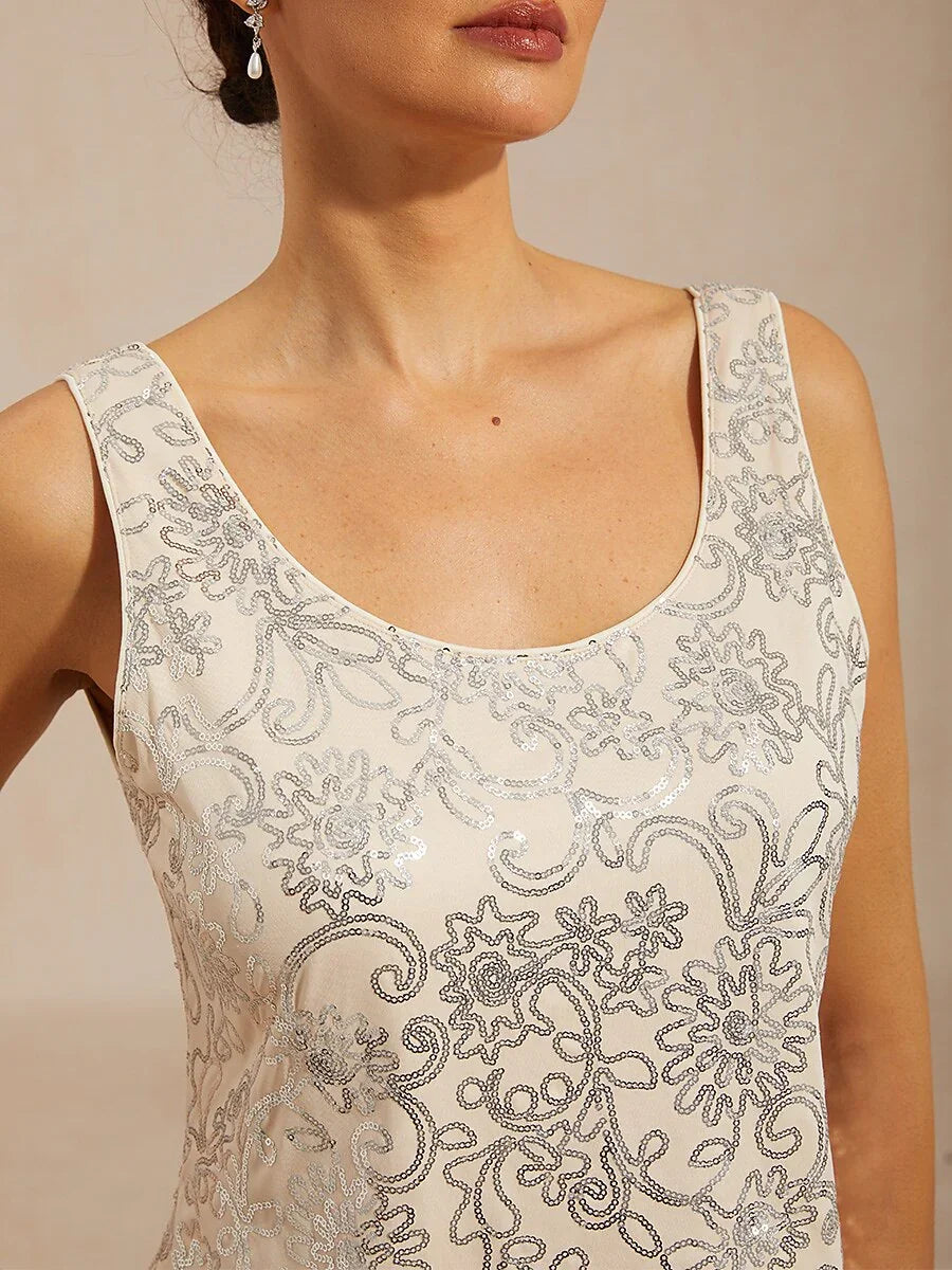 Elegant Mandarin Collar Sequin Twinset