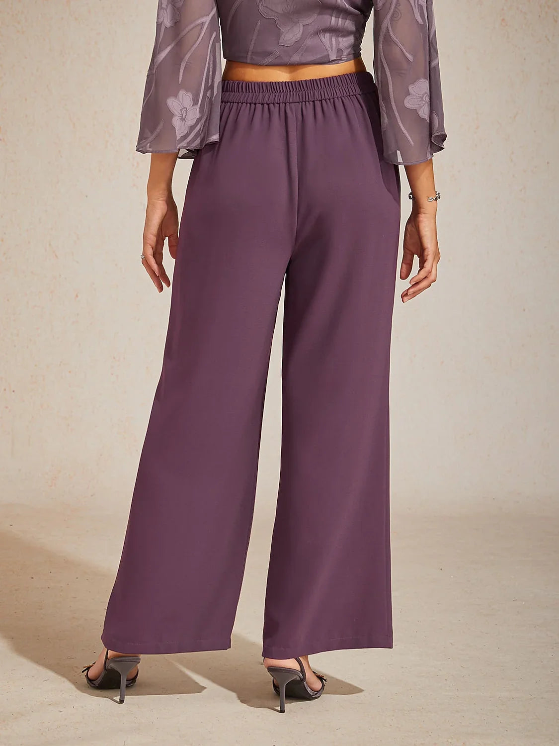 Mid-Rise Elastic Waist Wide-Leg Pants with Pockets