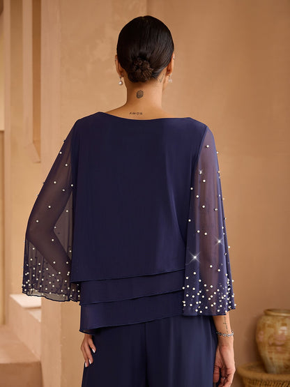Beaded Layered Mesh Blouse