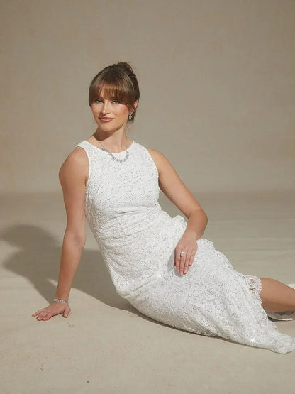 Maxikleid aus Spitze mit Pailletten und Rüschendetail
