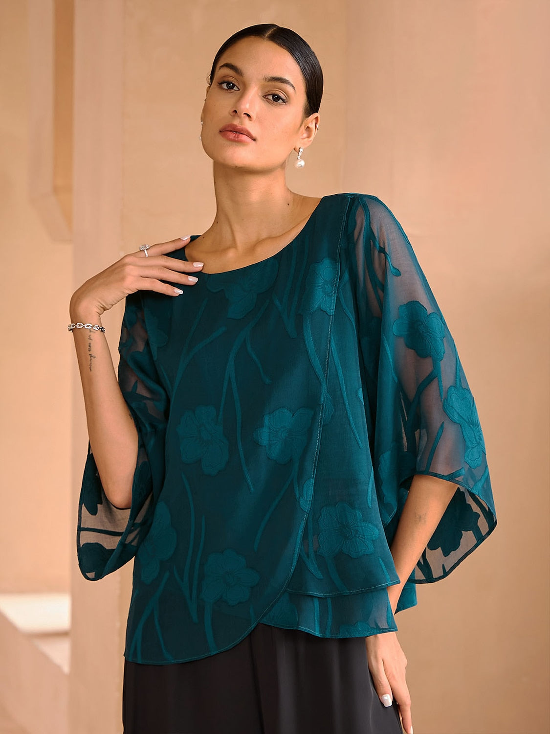 Floral Layered Chiffon Tops