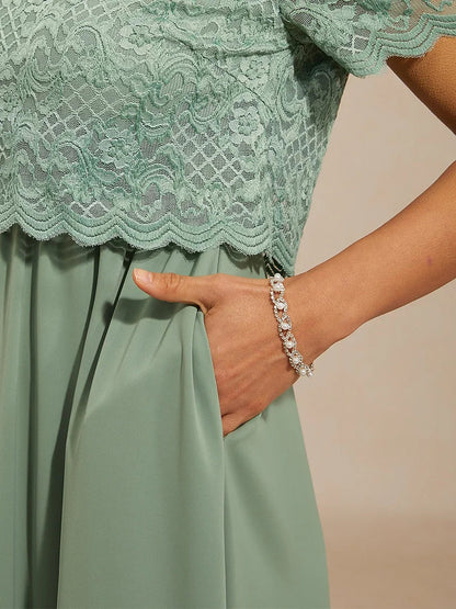 Lace A-Line Midi Dress with Side Pockets