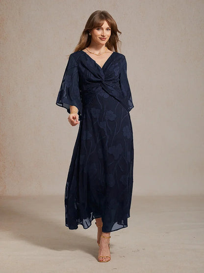 Robe longue en mousseline à volants, torsadée, à motif floral en dentelle