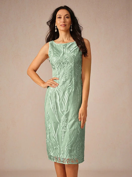 Embroidery Lace Boat Neck Sleeveless Dress
