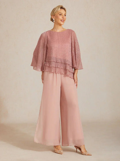 Metallic Chiffon Pleated Blouse