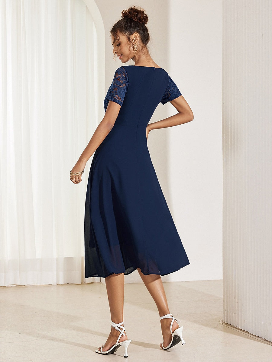 Lace Chiffon Midi Dress