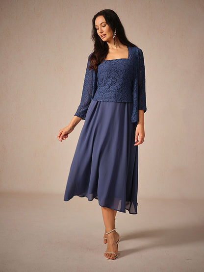 A Line Dress Semi Formal Lace Dress Set