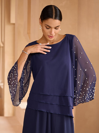 Beaded Layered Mesh Blouse