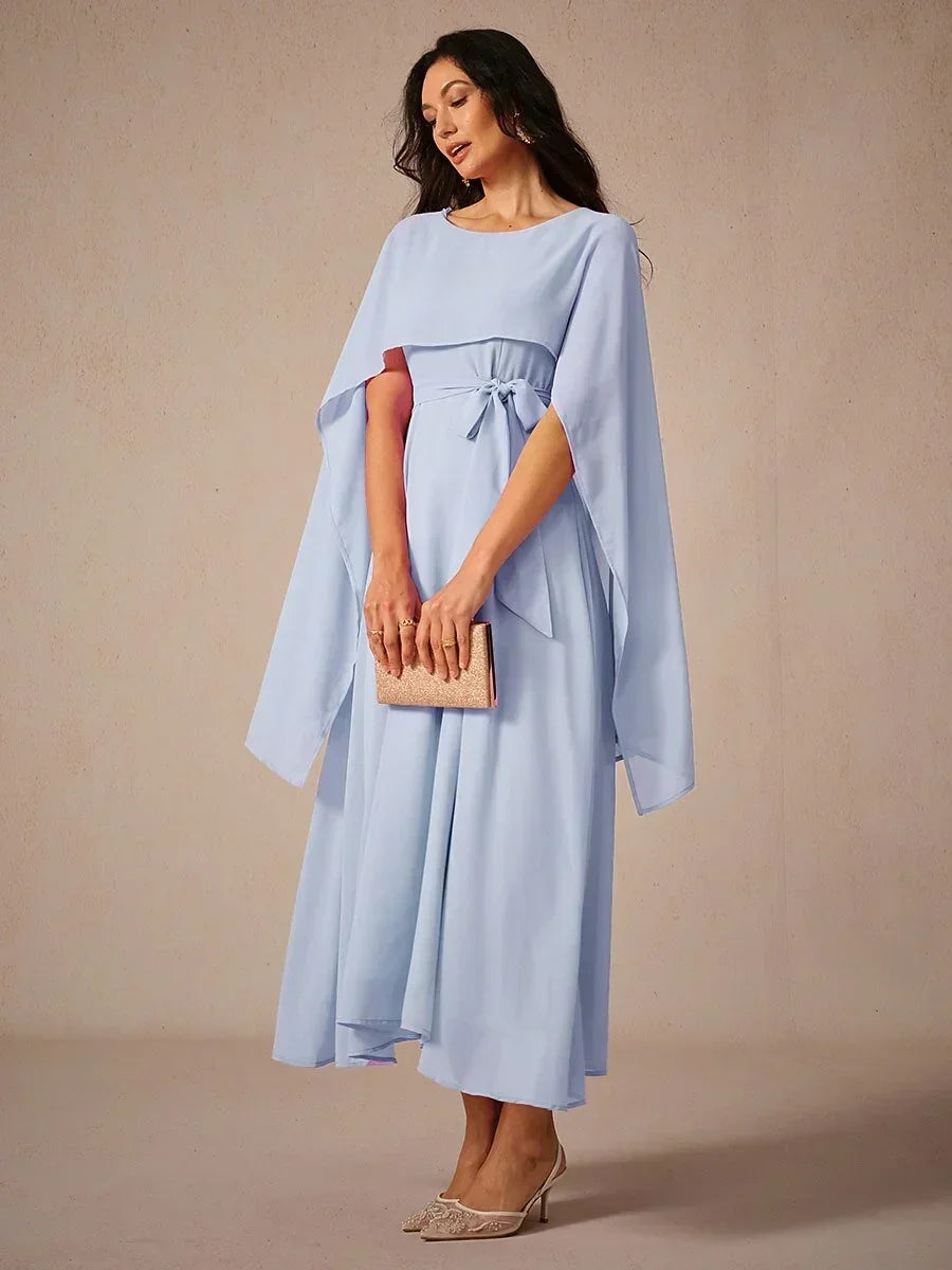 Two-Way Sheer Chiffo Cape Dress
