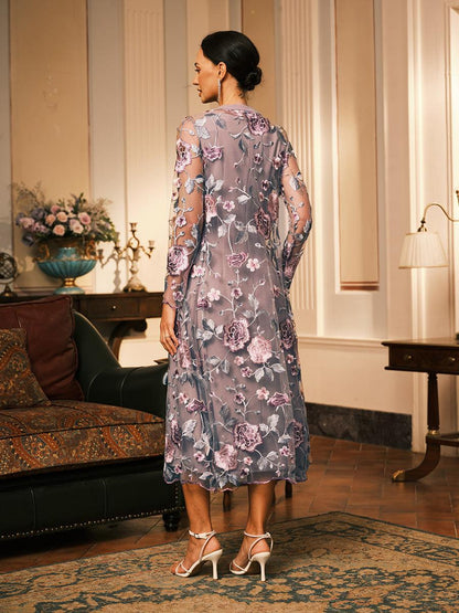 Lange Jacke aus Spitze mit Blumenstickerei