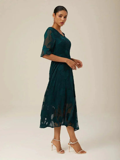 Ruffle Flutter Lace Midi Dress